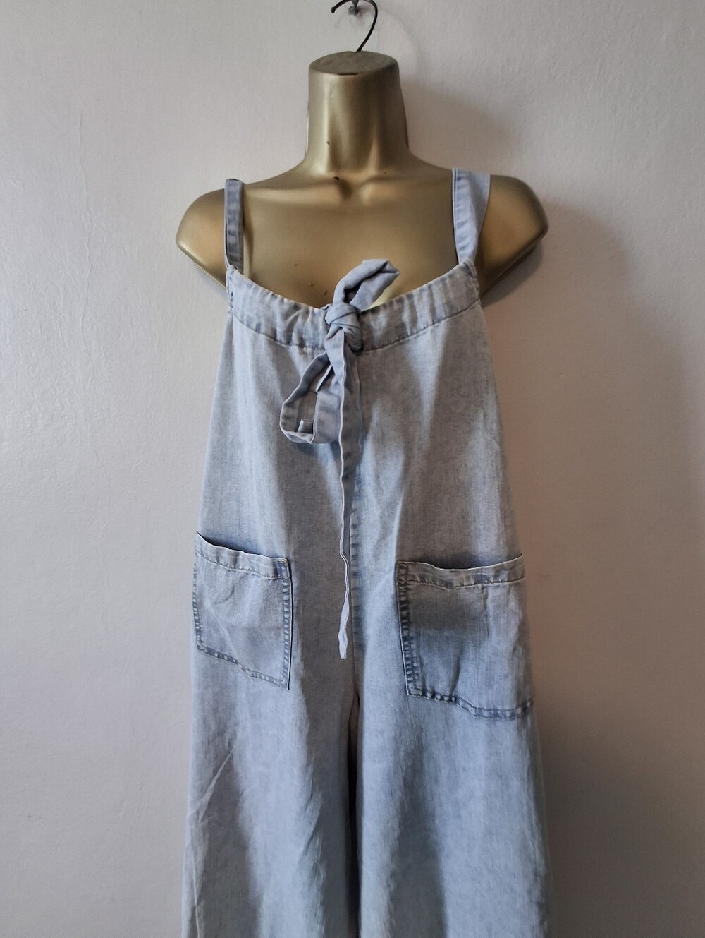 Light Blue Women’s Denim Jumpsuit with Front Pockets